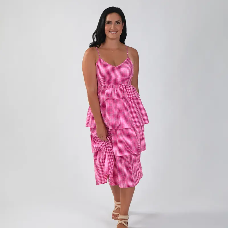 Gingham Layered Maxi Dress - M