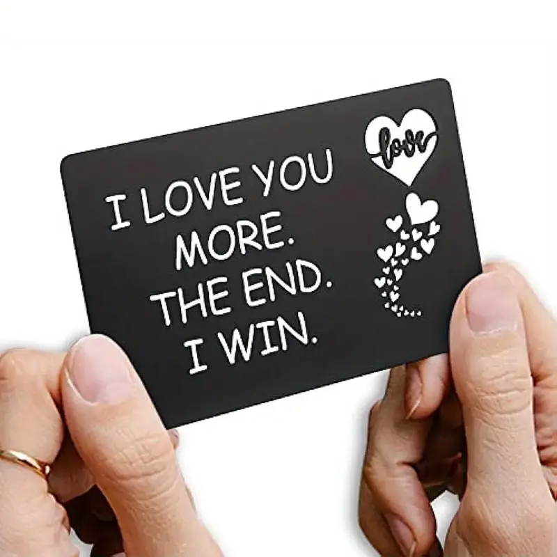 I Love You More Engraved Stainless Steel Wallet Insert Card, 1/5/10/15pcs Romantic Gift for Boyfriend, Husband, Anniversary G...