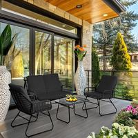 EortheX 4 Pieces Outdoor Furniture Set with Loveseat, Coffee Table & Table for Backyard, Deck, and Garden Lounge Spaces - Bla...