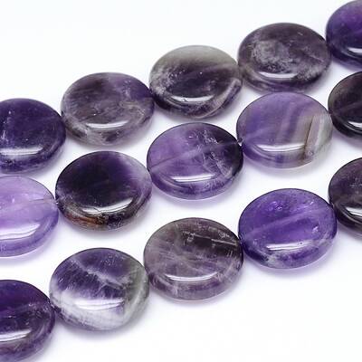 Natural Amethyst Flat Round Bead Strands