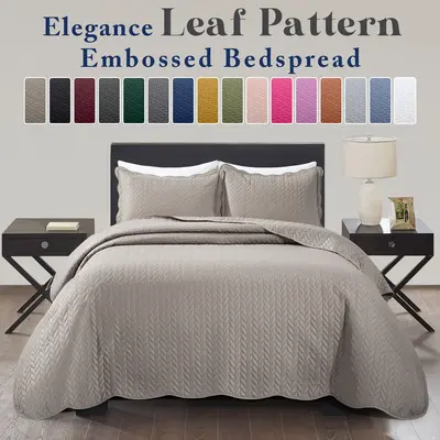 Imperial Homeware Leaf Ultrasonic Embossed Quilt Set Lightweight Summer Bedspread with Pillow Shams Twin, Queen and King Size...