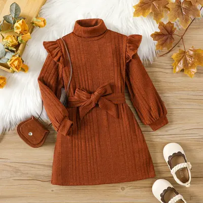 PatPat Toddler Girl Solid Color Flutter Sleeve Dress