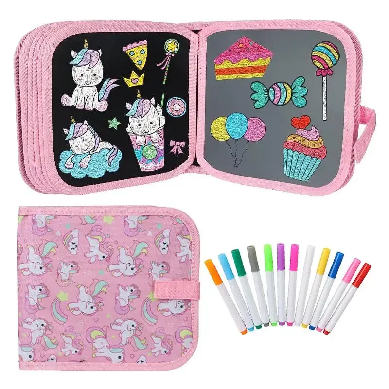 Erasable Doodle Book Set, 13pcs Children's Magic Painting Book Set, Including 1 Reusable Drawing Book with 12 Colored Pens, C...