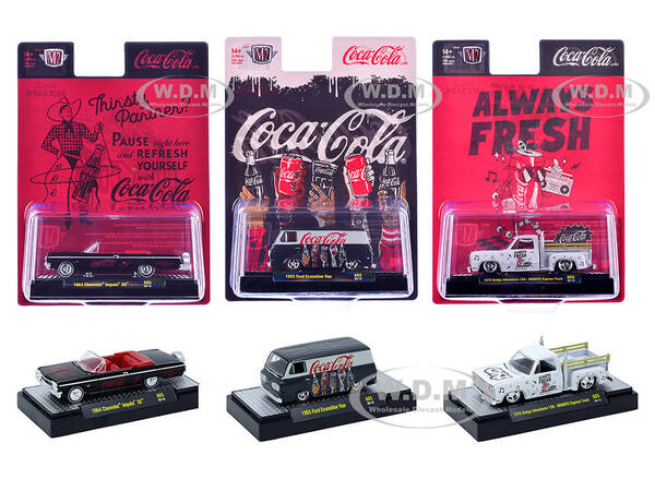 Coca-Cola Set of 3 pieces Release 65 Limited Edition to 4800 pieces Worldwide 1/64 Diecast Model Cars by M2 Machines
