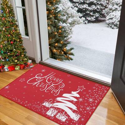 Garvee Christmas Letter Printed Area Rug Red Green Gold Foldable Low Pile Polyester Non Slip Stain Resistant 2x3 to 5x8 ft Li...
