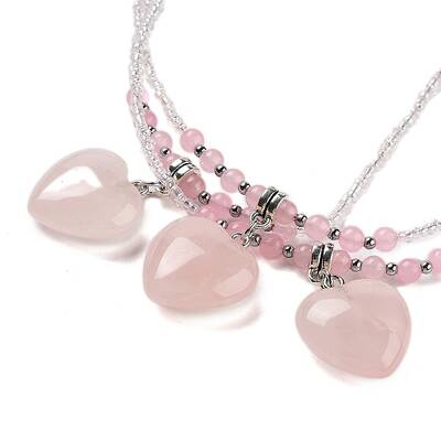 Natural Rose Quartz Heart Pendant Necklaces