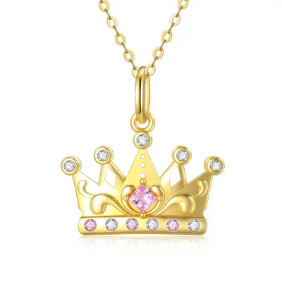 14K Gold Moissanite Crown Pendant Necklace