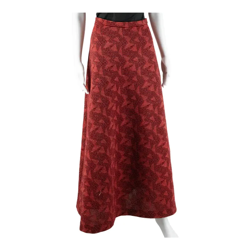 SALY WYLER Womens A-Line Skirt Red Long 90s Crazy Pattern S