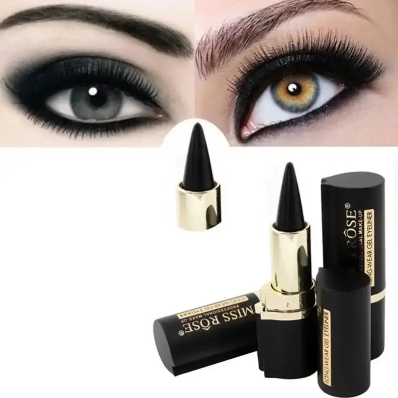 Black Eyeliner Pencil Waterproof Eye Enhancing Stick Solid Thick Gel Smooth 24 Hours Long Lasting Smoky Eye Liner Cosmetic Be...