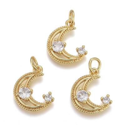 Brass Micro Pave Clear Cubic Zirconia Charms