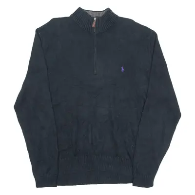 POLO RALPH LAUREN Mens Jumper Black 1/4 Zip Tight Knit 2XL