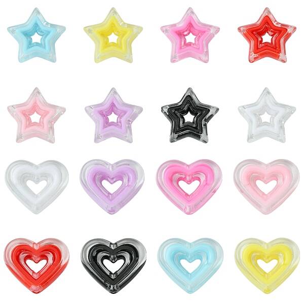64Pcs 16 Styles Acrylic Beads