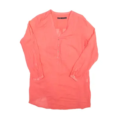 ZARA Blouse Pink V-Neck Long Sleeve Womens L