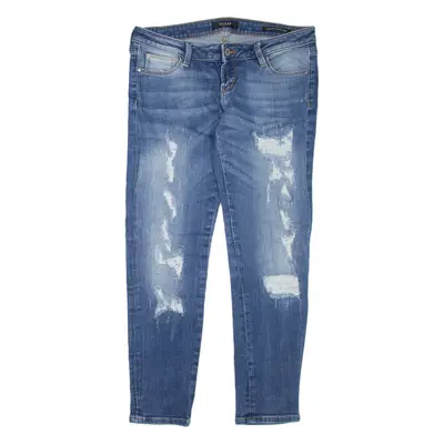GUESS Distressed Ultra Low Womens Jeans Blue Regular Skinny Stone Wash W30 L28