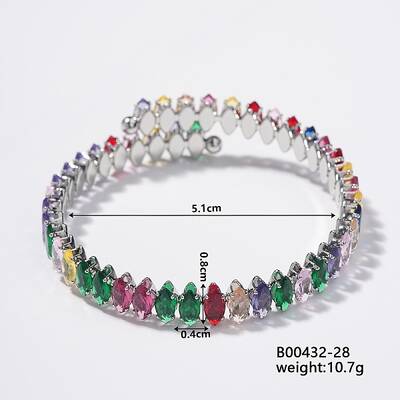 Elegant Brass Pave Colorful Cubic Zirconia Rhombus Open Cuff Bracelet for Women