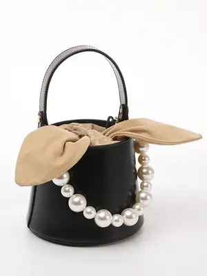 Smting leather pearl chain bucket bag