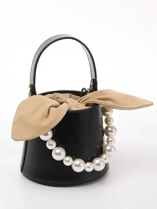 Smting leather pearl chain bucket bag