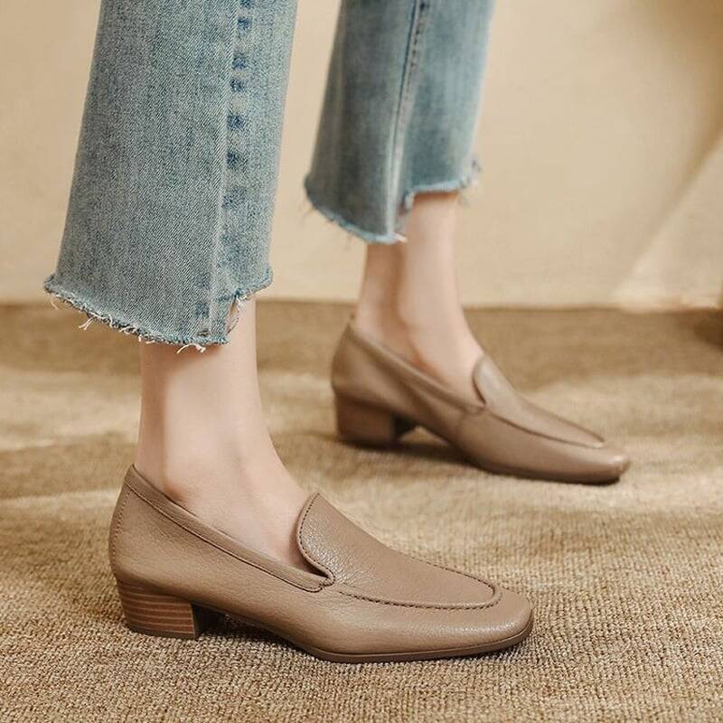 CHIKO Bellona Square Toe Block Heels Loafers Shoes