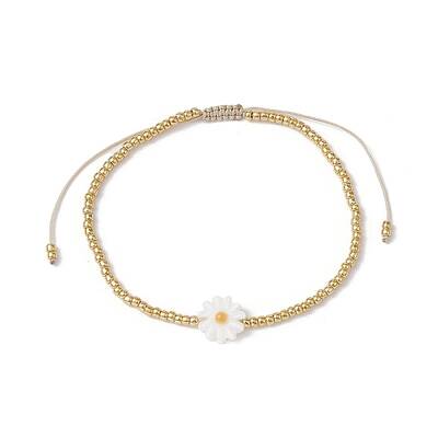 Flower Natural Shell & Glass Seed Braided Bead Bracelets