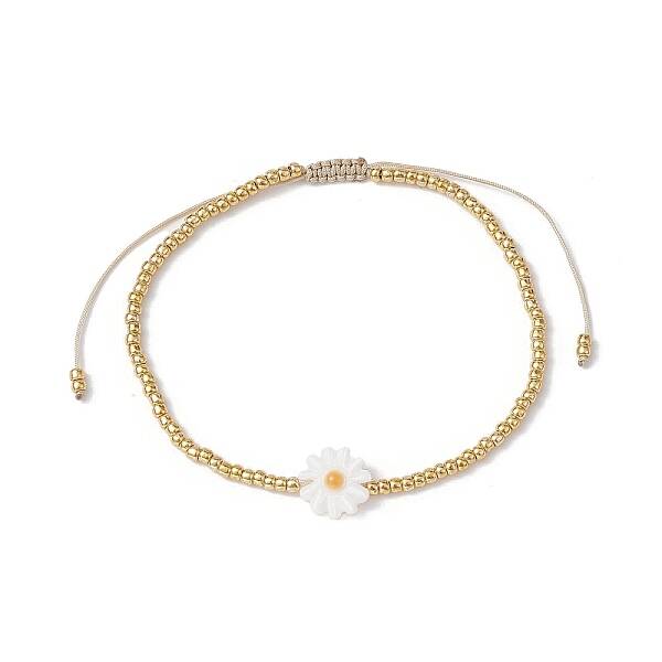 Flower Natural Shell & Glass Seed Braided Bead Bracelets