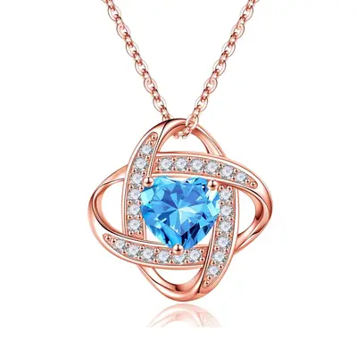 14K Rose Gold Heart Cut Personalized Birthstone Sisters Pendant Necklace