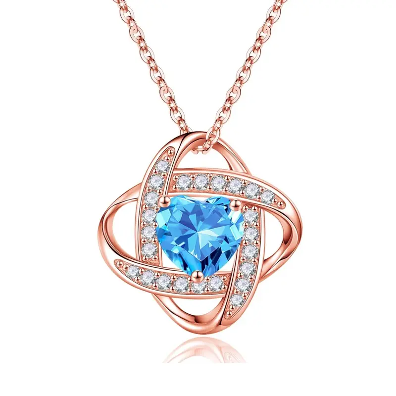 14K Rose Gold Heart Cut Personalized Birthstone Sisters Pendant Necklace