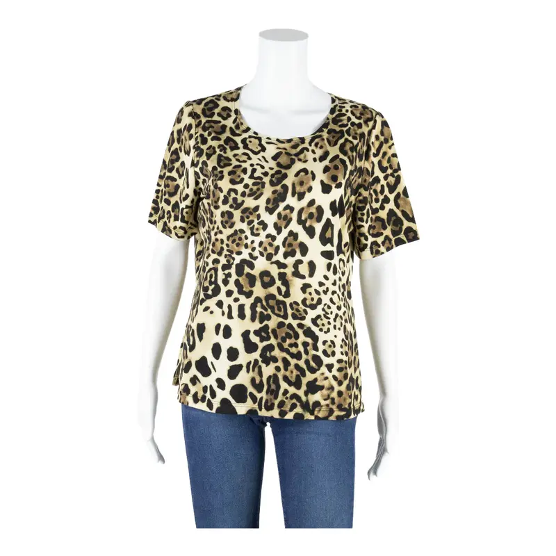 GALMES Y2K Top Brown Crew Neck Animal Print Short Sleeve Womens L