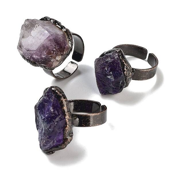 Rough Raw Natural Amethyst Irregular Nugget Open Cuff Ring
