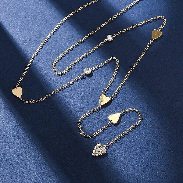 304 Stainless Steel Crystal Rhinestone Heart Lariat Necklaces