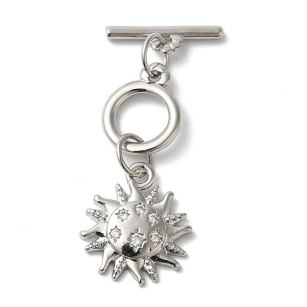 Brass Micro Pave Clear Cubic Zirconia Toggle Clasps