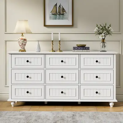 036WHScurrty retro nine-drawer cabinet, 9 tiers of large capacity, bedroom living room organizer, can be used as a TV stand
