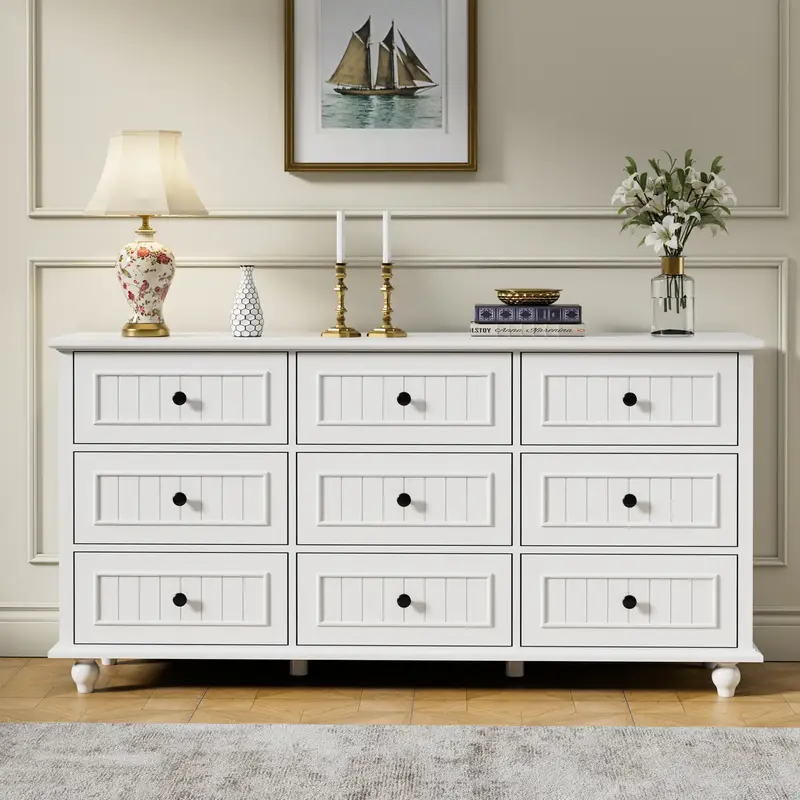 036WHScurrty retro nine-drawer cabinet, 9 tiers of large capacity, bedroom living room organizer, can be used as a TV stand