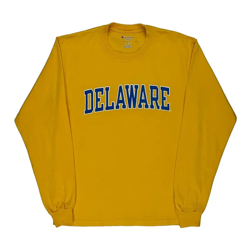 Delaware Champion Long Sleeve T-Shirt - Medium Yellow Cotton