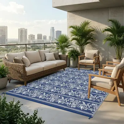 Garvee Waterproof Reversible Outdoor Rug - Boho Leaf Design - Large, UV & Mark Resistant, Collapsible Plastic Area Mat with S...