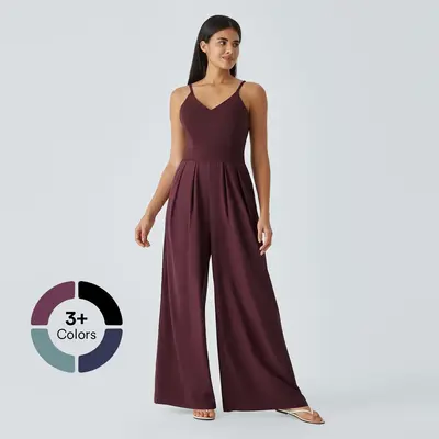 Halara Breezeful Backless Side Invisible Zipper Pocket Wide Leg Quick Dry Resort Jumpsuit woman jumpsuit#TikTokShopBacktoScho...