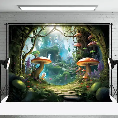 Fairy Tale Mushroom Castle Forest Photo Backdrop - Aperturee