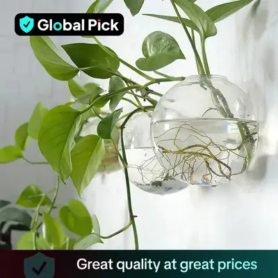 Wall Mounted Glass Planter without Plants, Round Glass Vase for Wall Decor, Wall Ornaments, Home Office Decoration Supplies, ...