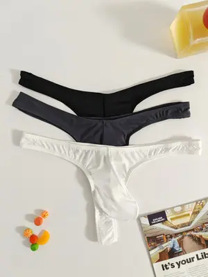 Men's Solid Color Ice Silk Thong, Breathable Comfy Thong for Daily Wear, Summer Panties, Fashion Men's Underwear for All Seas...