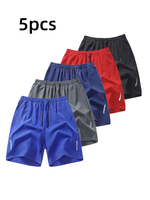 5Pcs Men's Simple Sports Shorts, Thin Ice Silk Quick-drying Running and Fitness Pants for Summer, Loose, Breathable and Casua...