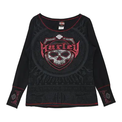 Harley Davidson Graphic Long Sleeve T-Shirt - Large Black Cotton