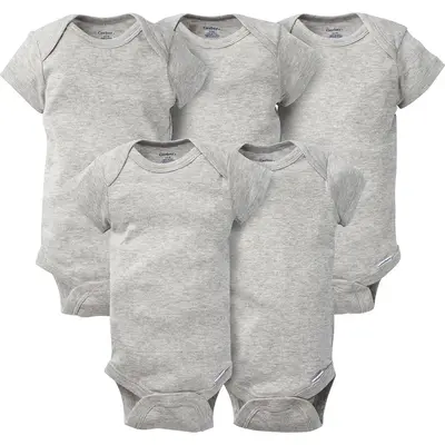 Gerber Baby Boys and Girls Onesies® Brand Short Sleeve Bodysuits, Heather Grey, 5-Pack