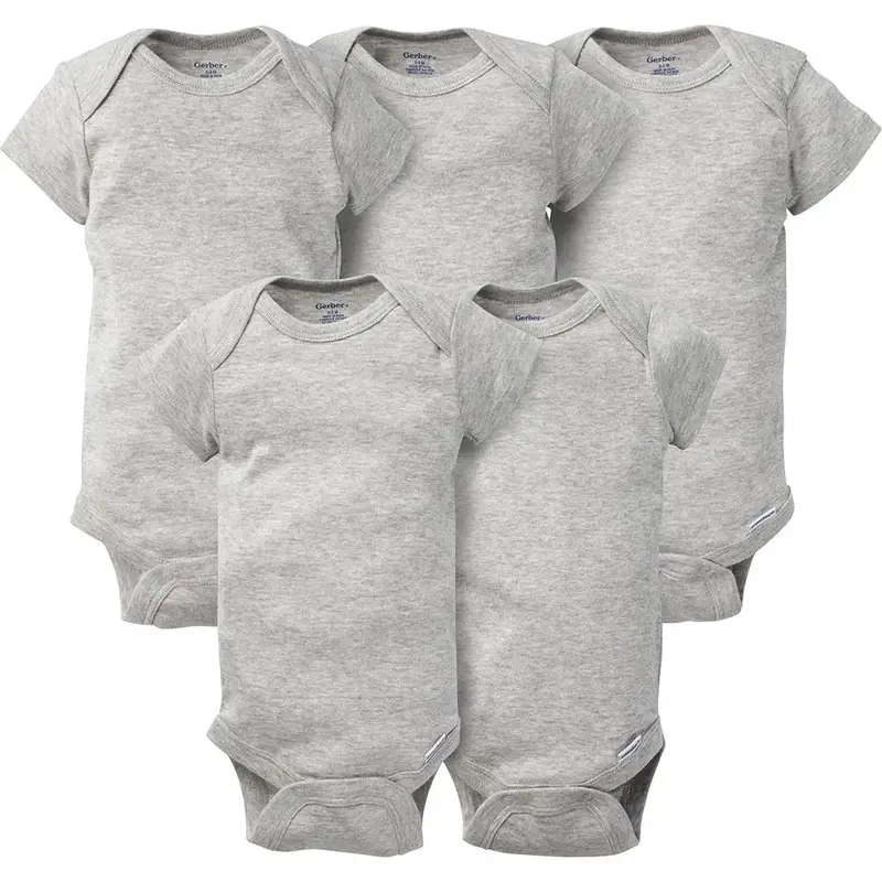 Gerber Baby Boys and Girls Onesies® Brand Short Sleeve Bodysuits, Heather Grey, 5-Pack