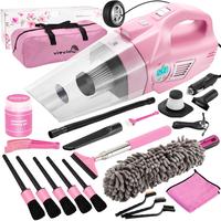 Vioview Pink Car Cleaning Kit, 21PCS Car Detailing Kit Interior Cleaner with 4-in-1 Handheld Car Vacuum Cleaner, Detailing Br...