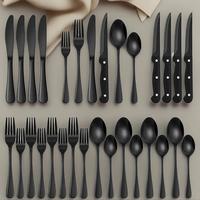 Stainless Steel Cutlery Set, 24pcs/set Including Knife, Fork, Spoon, Dessert Spoon, Steak Knife, Tableware Set for Home Kitch...