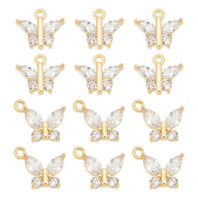 12Pcs 2 Styles Brass with Clear Cubic Zirconia Charms