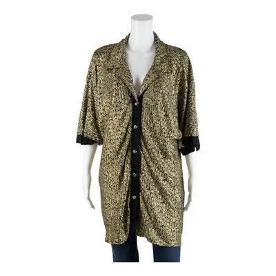 Button-Up Gold Collared Crazy Pattern Short Sleeve Womens XL