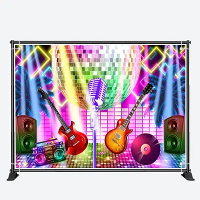 Neon Light Ball Music Band Dance Party Backdrop - Aperturee