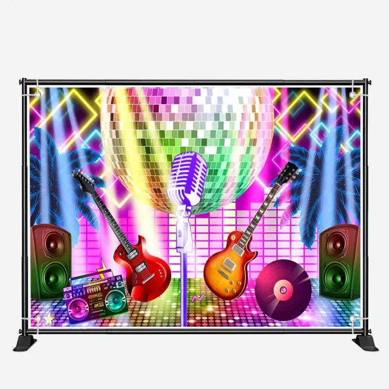 Neon Light Ball Music Band Dance Party Backdrop - Aperturee