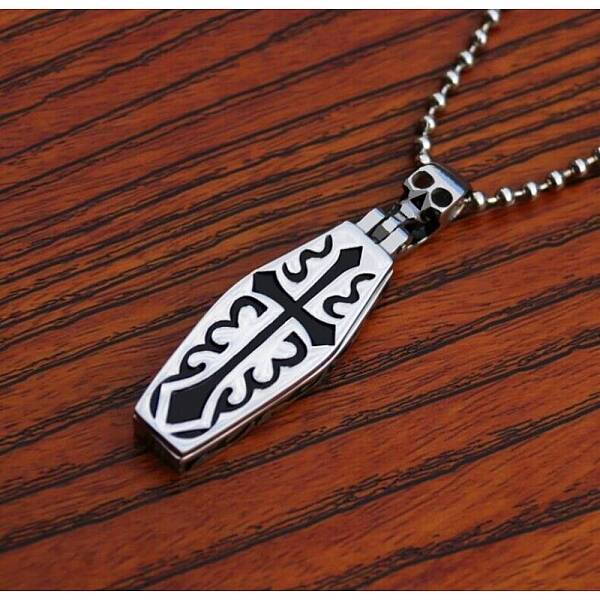 Non-Tarnish Stainless Steel Skull Coffin Urn Ashes Pendant Necklace