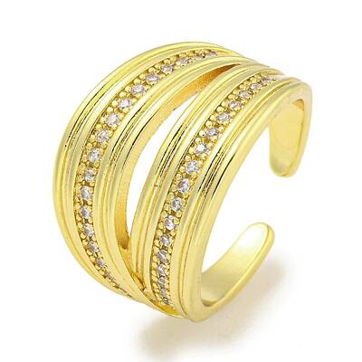 Rack Plating Brass Micro Pave Cubic Zirconia Open Cuff Rings for Women